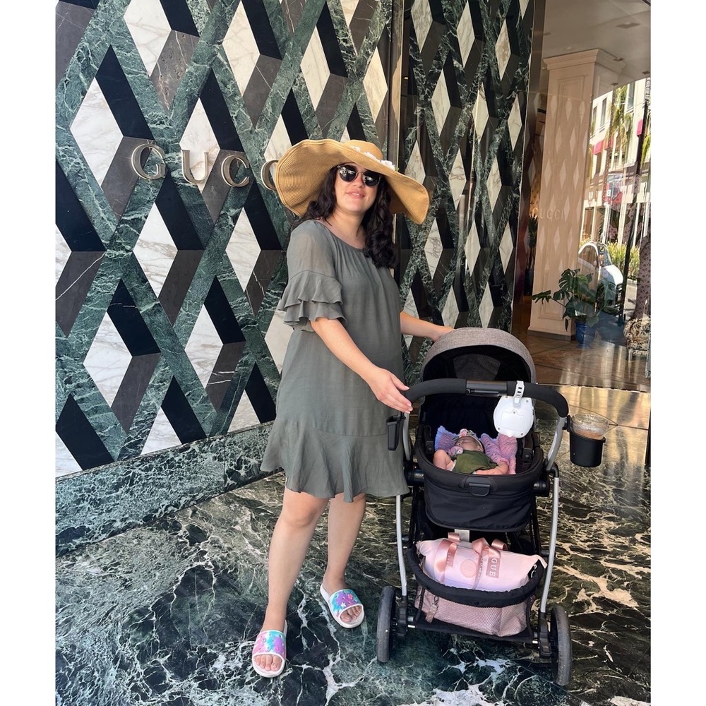Green maternity ruffle sleeve dress